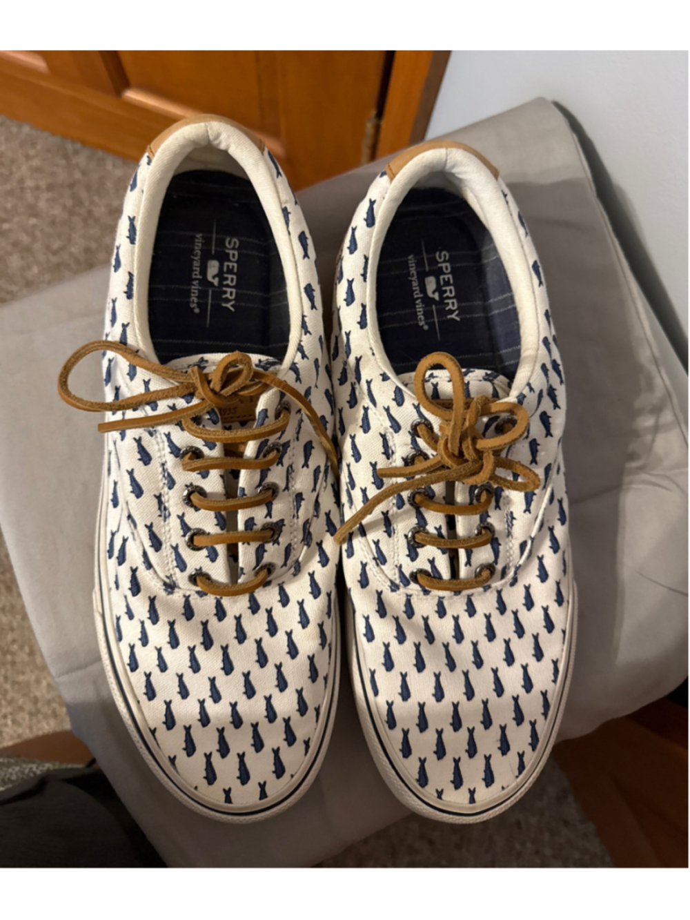 Men's Sperry x Vineyard Vines Boat Shoes Size 12 White Blue Mahi Print - Picture 3 of 5